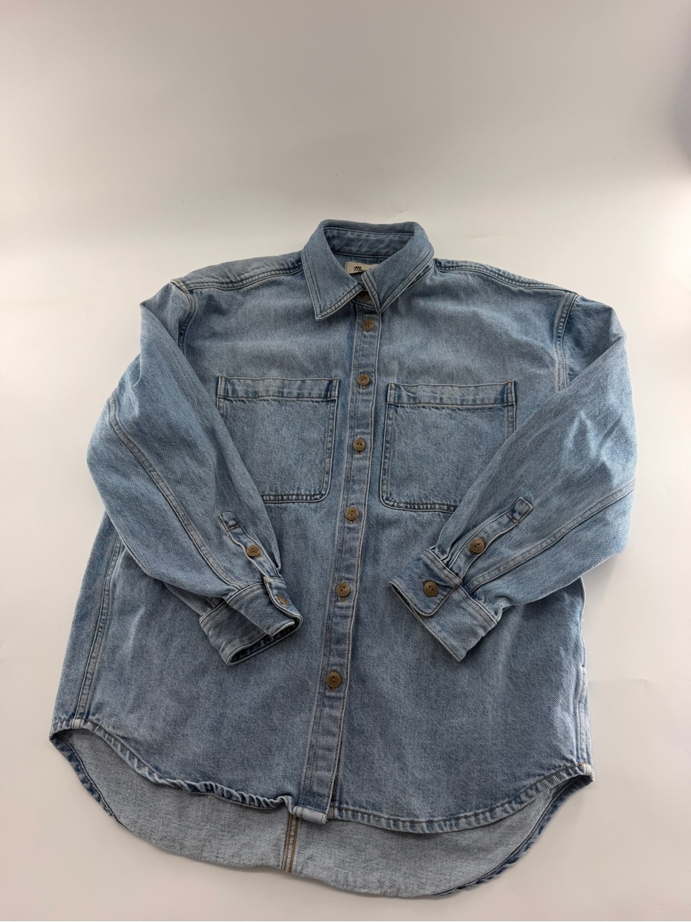 Madewell Blue Denim Shirt Jacket Light Wash Button Up Women’s Medium Shacket